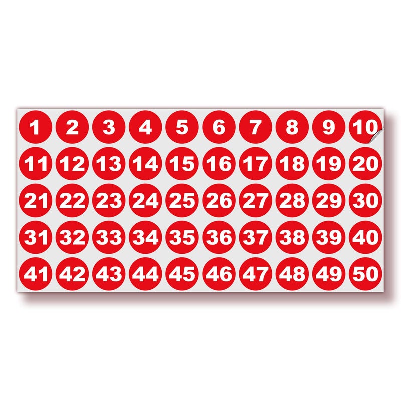iSYFIX Red Consecutive Number Stickers â€“ 1 to 50, 1-inch, 1 Set â€“ Vinyl Self Adhesive Premium Decal, Ideal for Inventory, Storage, Organizing, Boxes, Bins, Toolbox, Lockers & More, Indoor/Outdoor - Image 1